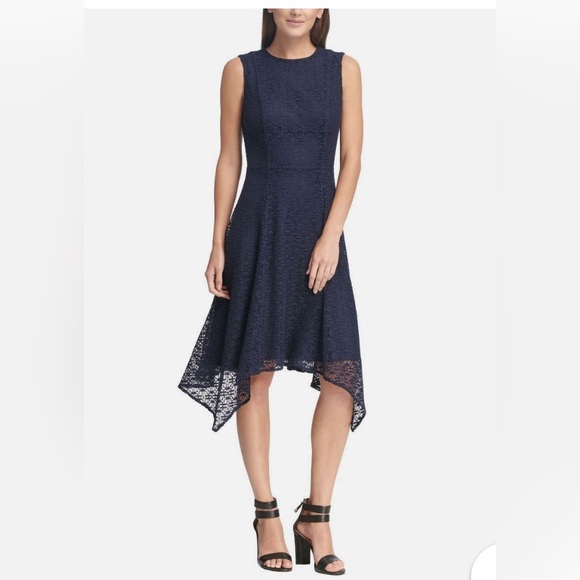 DKNY Navy Handkerchief Hem Fit & Flare Dress - NWT 6 - Picture 1 of 5